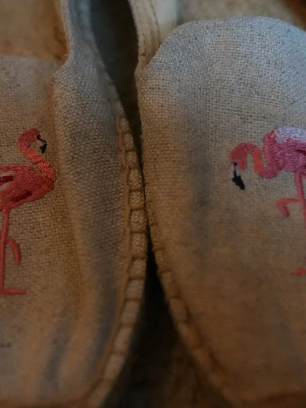Soludos Oatmeal Linen Flamingo Embroidered Smoking Slipper Espadrilles Size 40